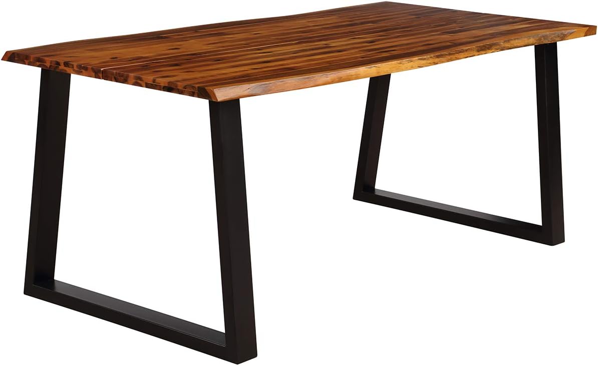 Rectangular Acacia Wood Dining Table, Rustic Brown & Black
