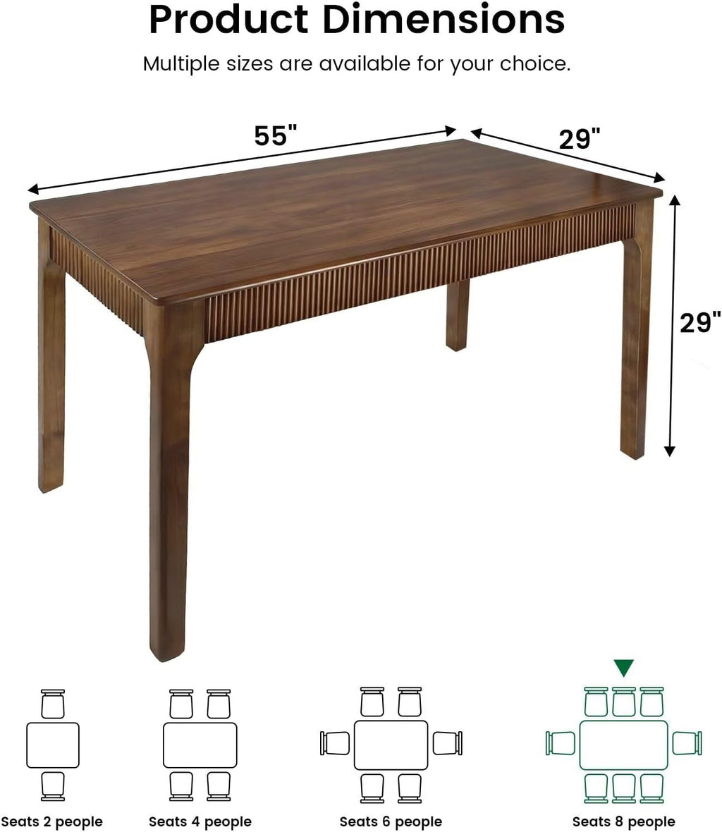 55" Fluted Solid Wood Dining Table, Walnut