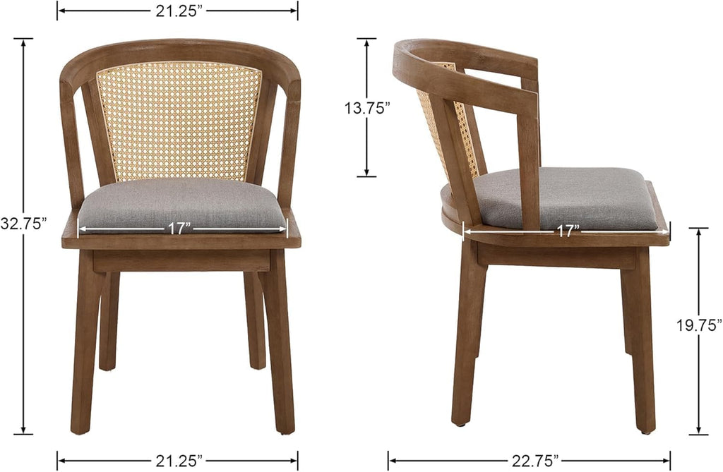 Rattan Arm Dining Chairs Set of 4, Walnut Frame