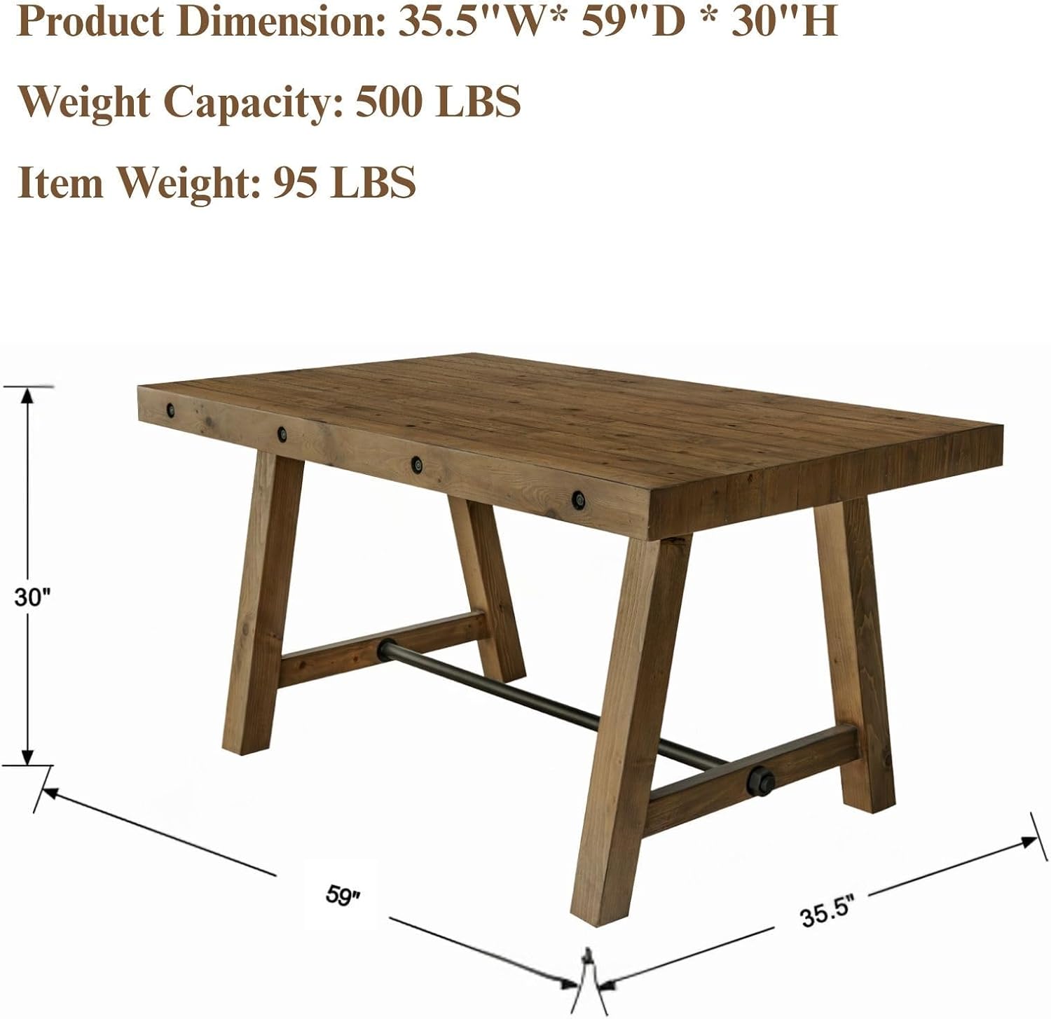 59" Trestle Base Solid Wood Dining Table, Walnut