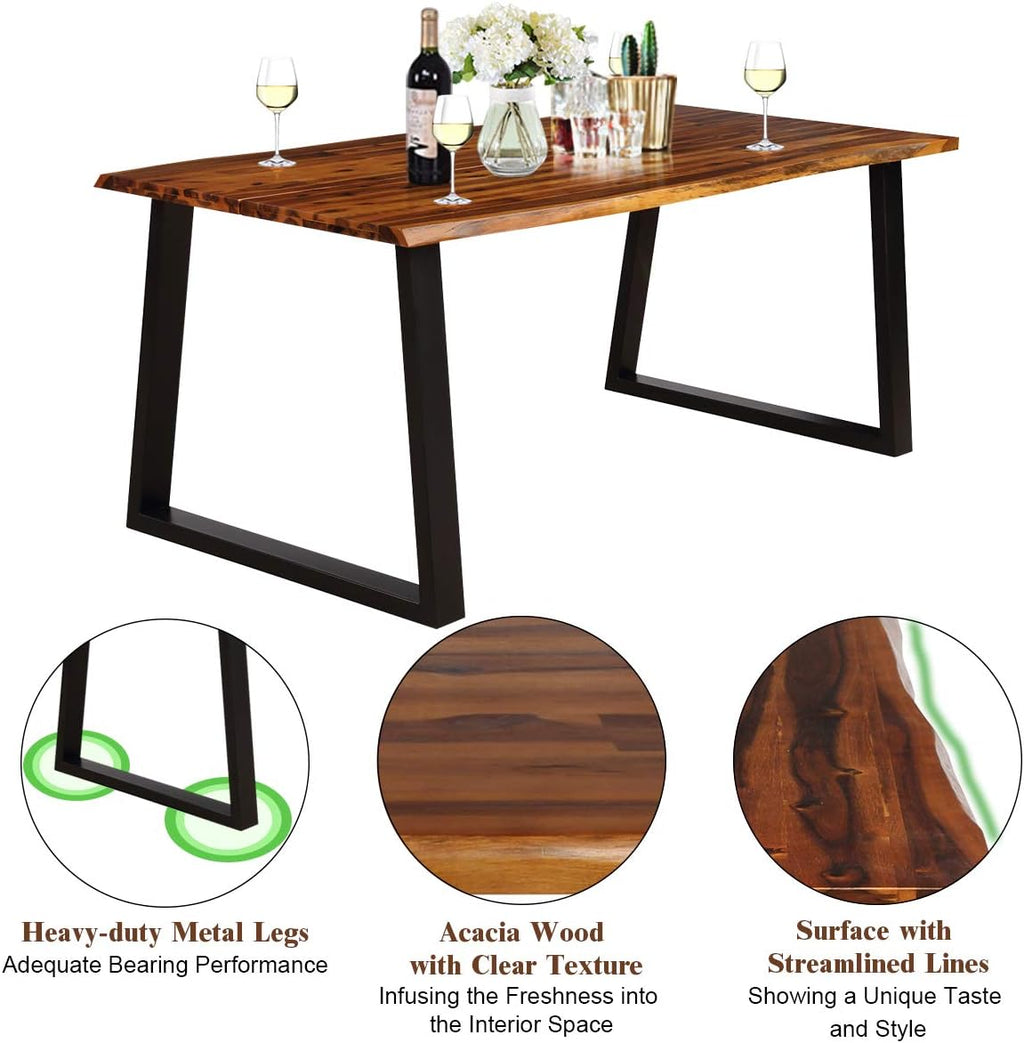 Rectangular Acacia Wood Dining Table, Rustic Brown & Black