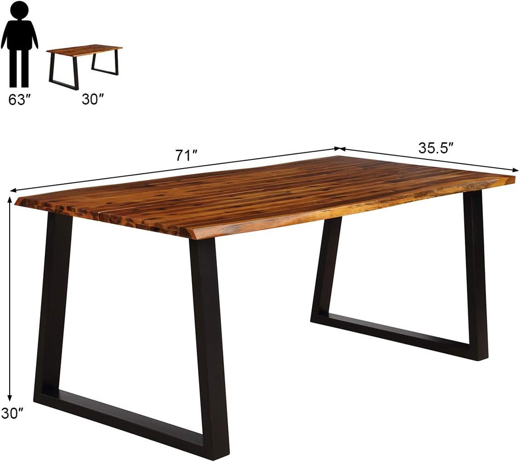 Rectangular Acacia Wood Dining Table, Rustic Brown & Black