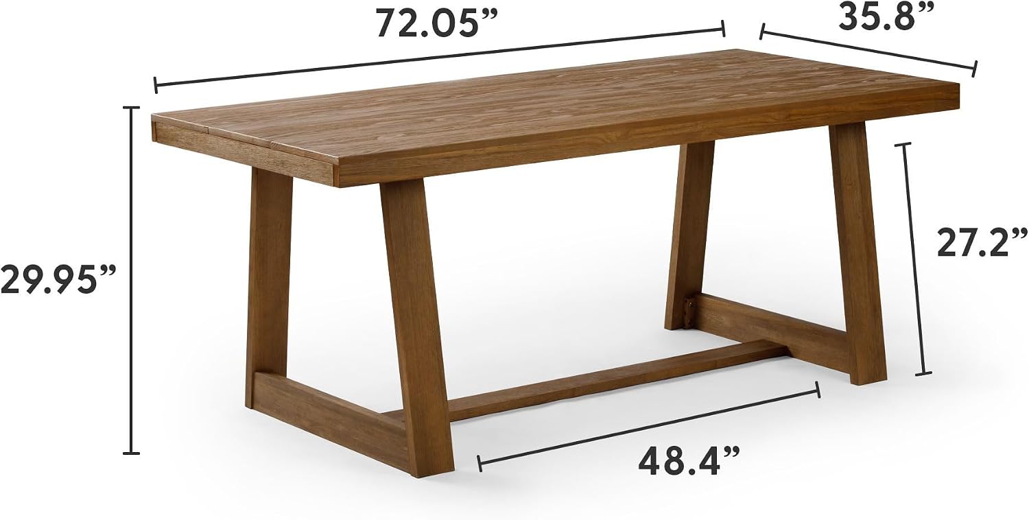 72" Solid Wood Dining Table, Pecan Wirebrush