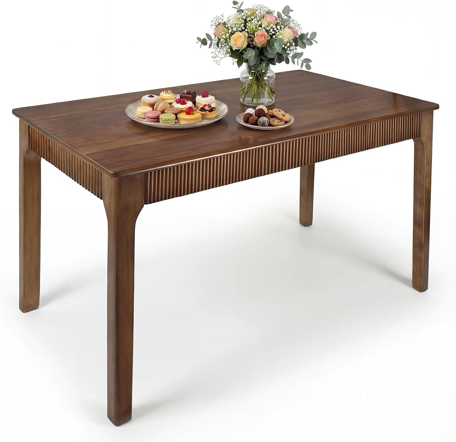 55" Fluted Solid Wood Dining Table, Walnut
