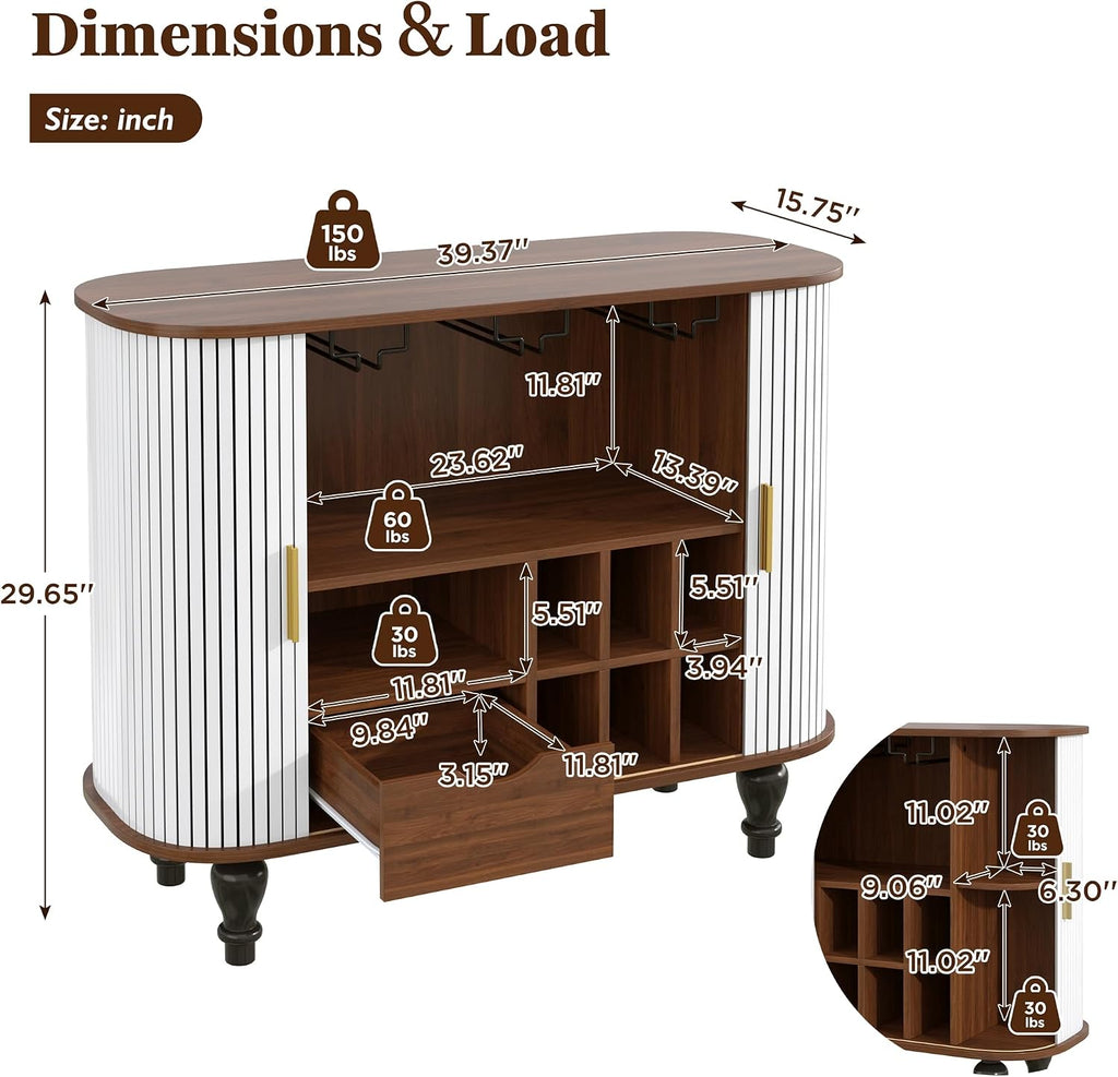 39" L Fluted Liquor Coffee Bar Cabinet Station