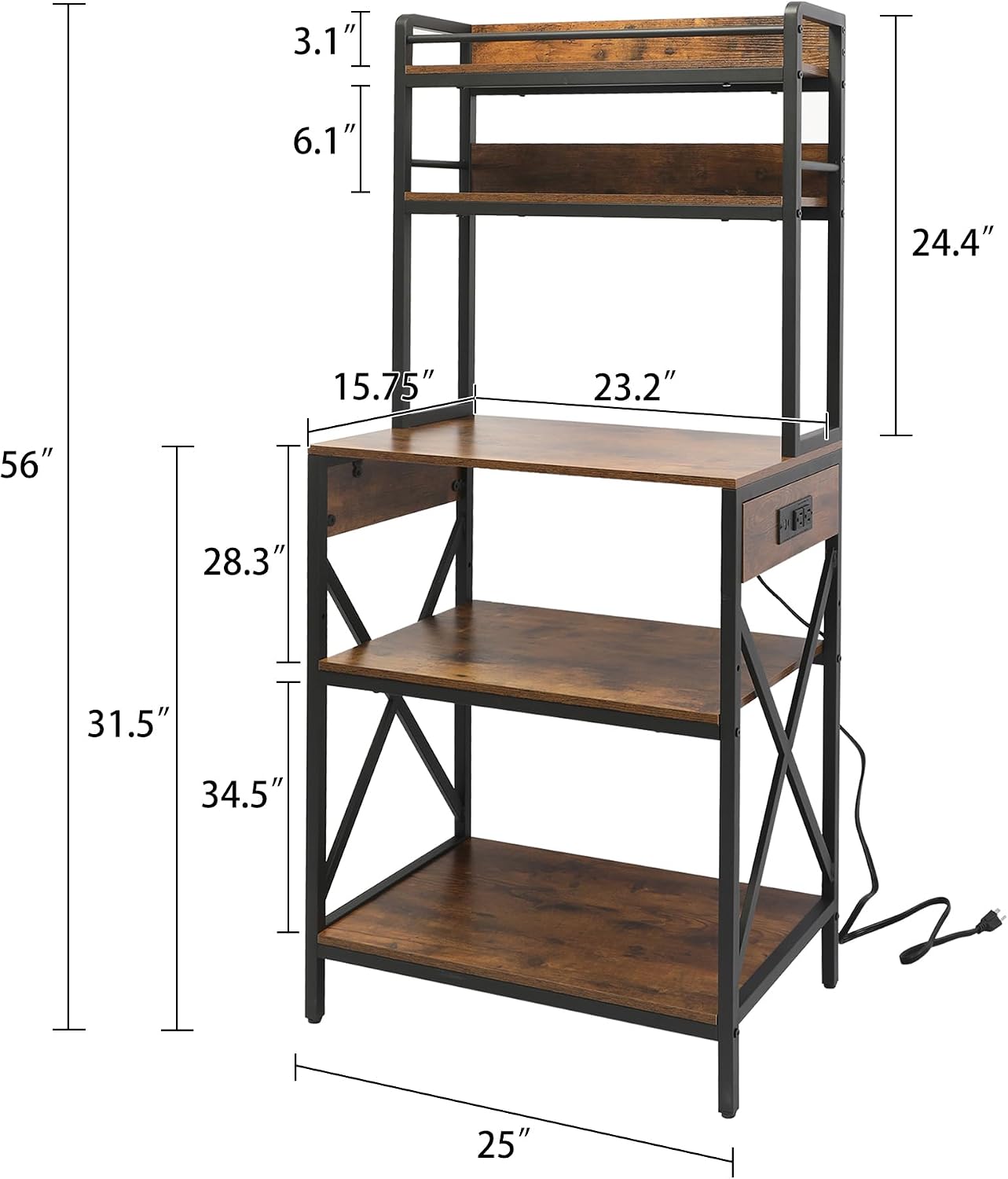 5-Tier Microwave Standing Rack with Power Outlet
