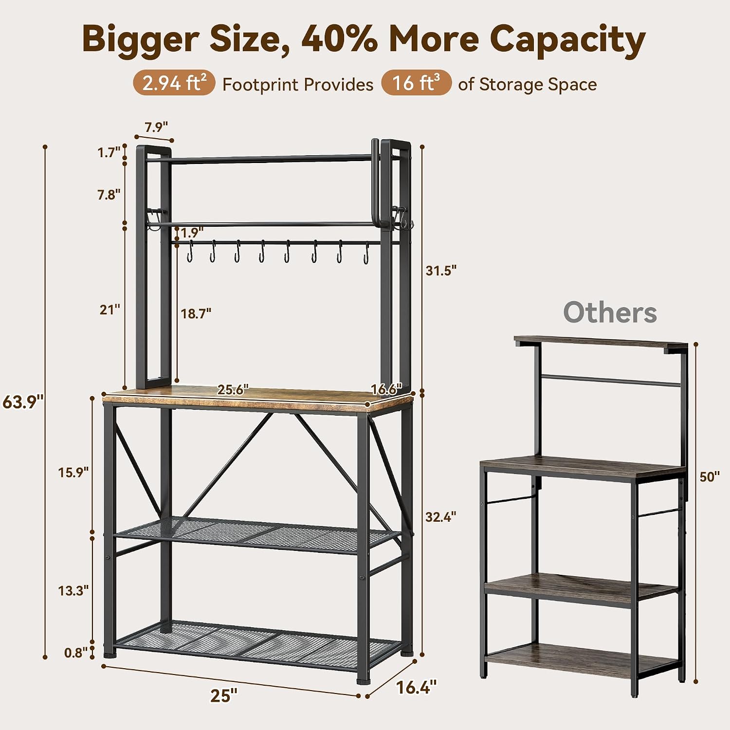 5 Tier Kitchen Bakers Rack Storage