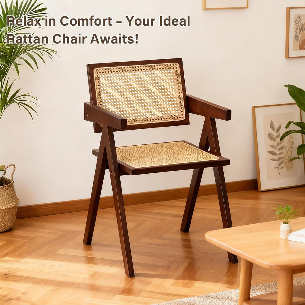 Rattan Bamboo Armchairs Set of 2, Walnut