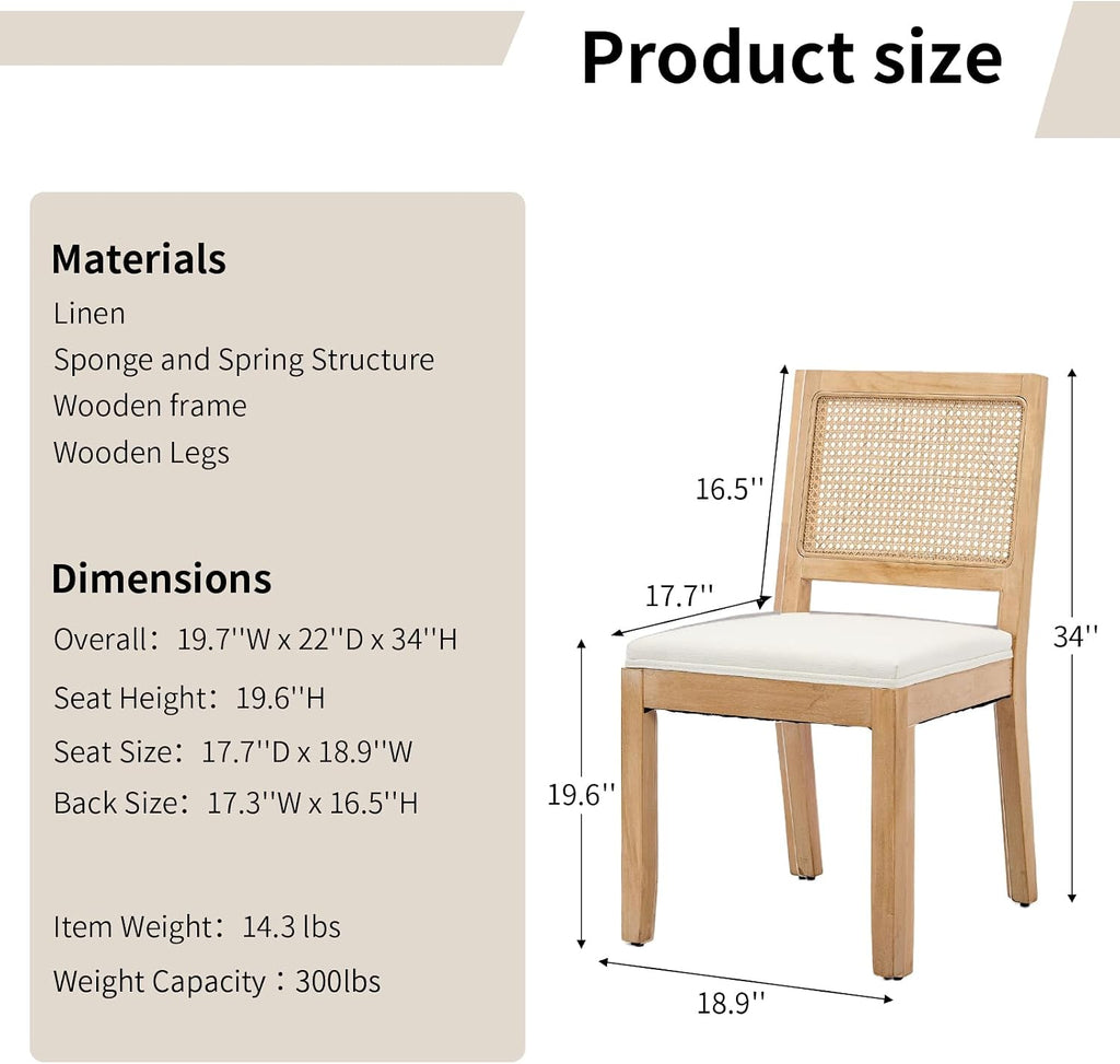 Vintage Rattan Dining Chairs Set of 6, Beige