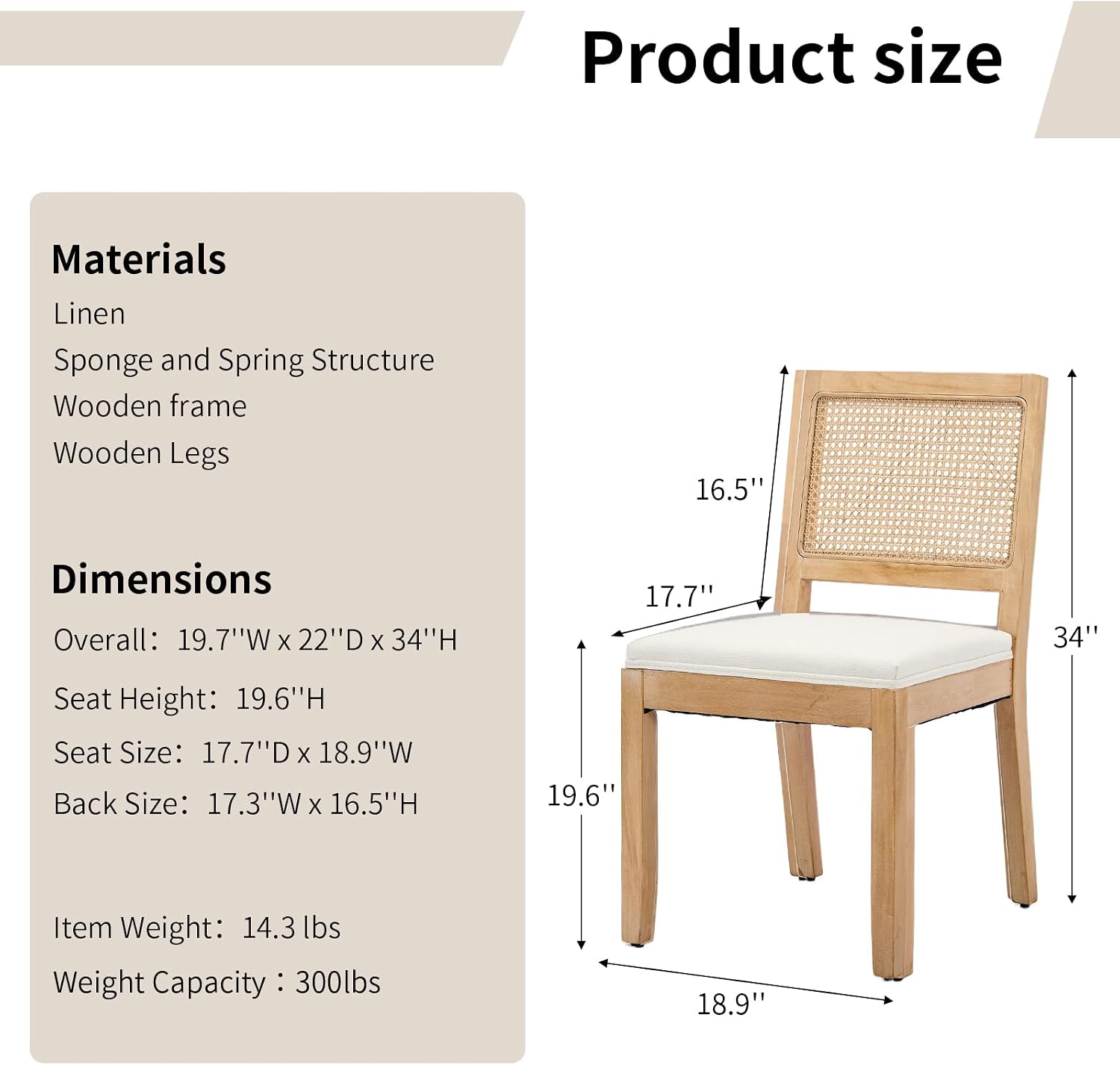 Vintage Rattan Dining Chairs Set of 6, Beige