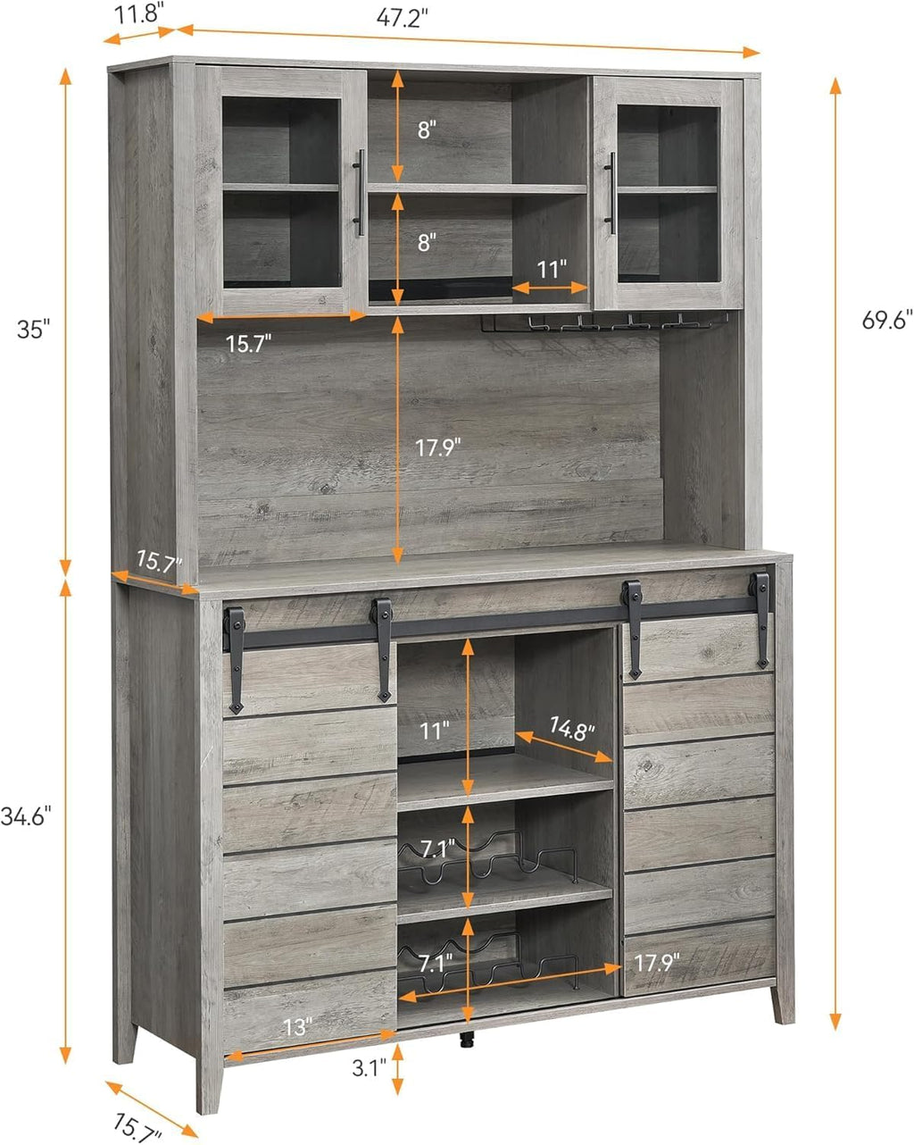 70'' Wine Coffee Bar Cabinet with Storage Hutch