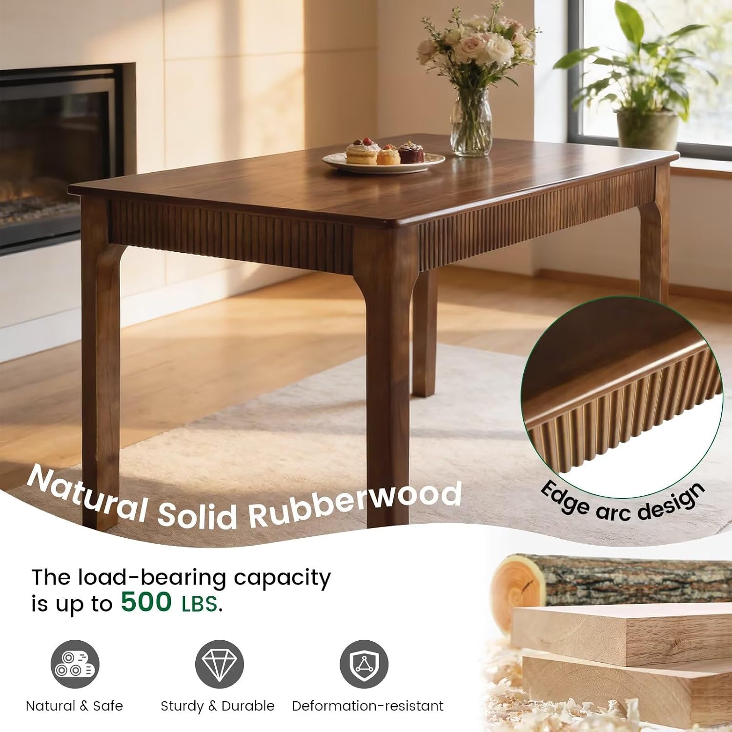 55" Fluted Solid Wood Dining Table, Walnut