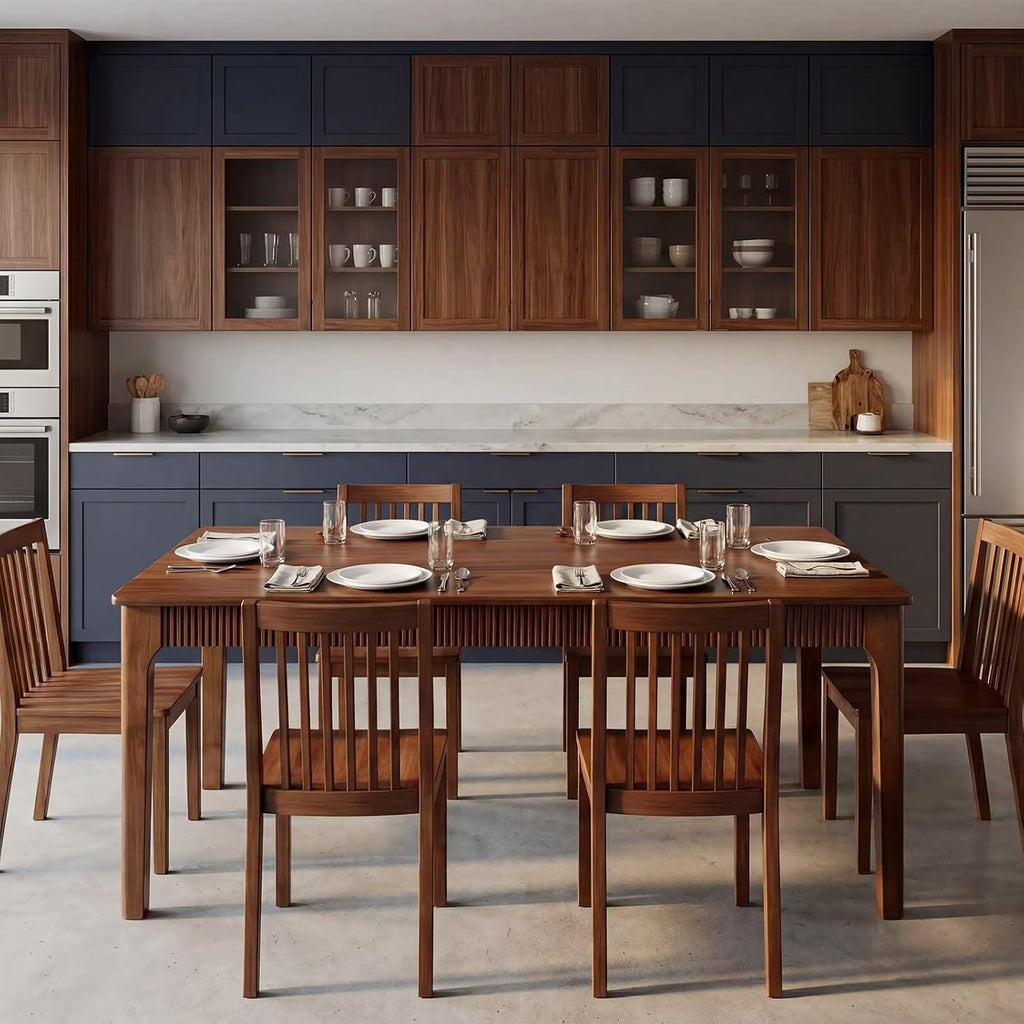 55" Fluted Solid Wood Dining Table, Walnut