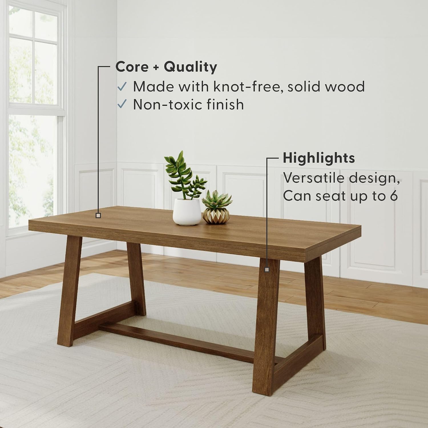 72" Solid Wood Dining Table, Pecan Wirebrush