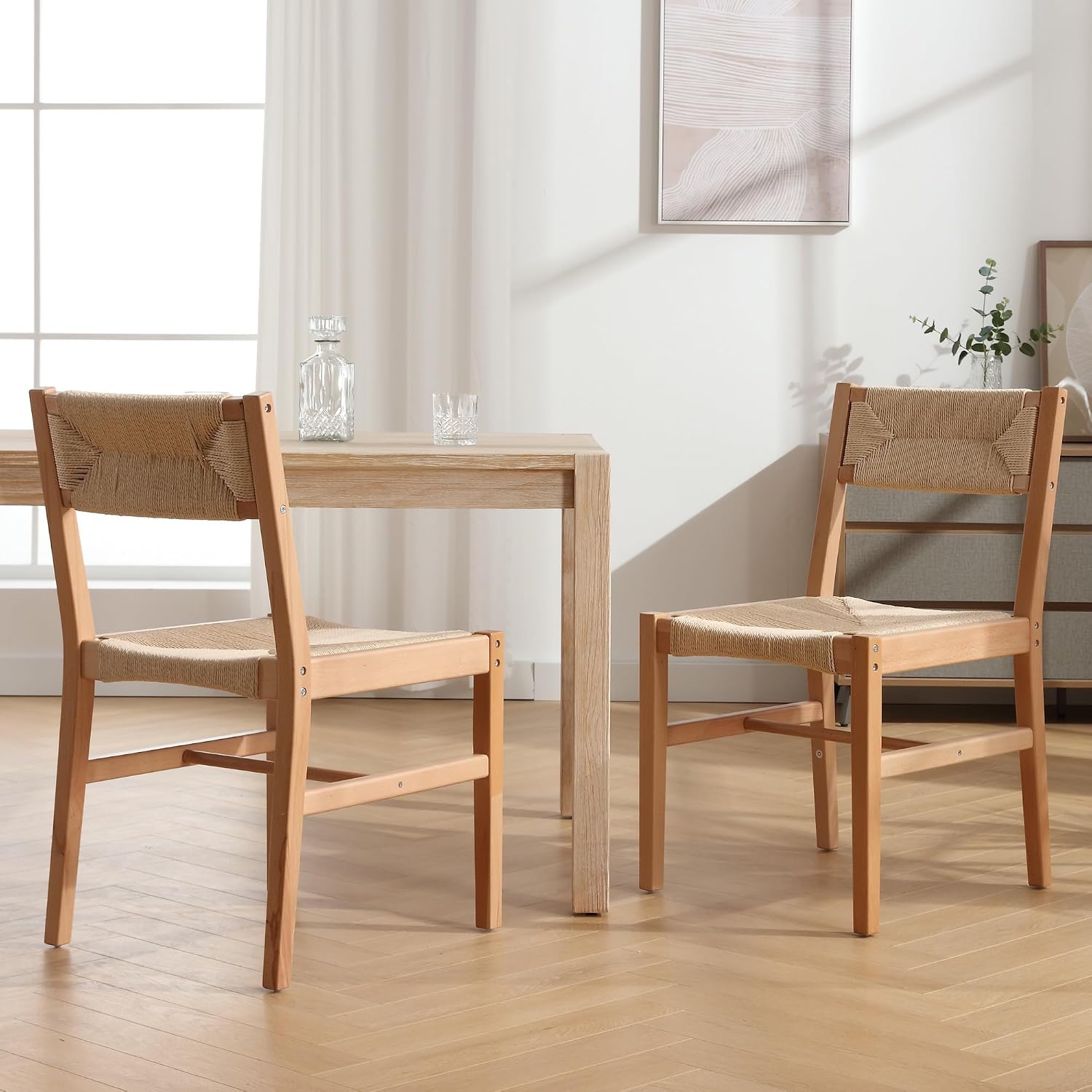Woven Rattan Dining Chairs Set of 2