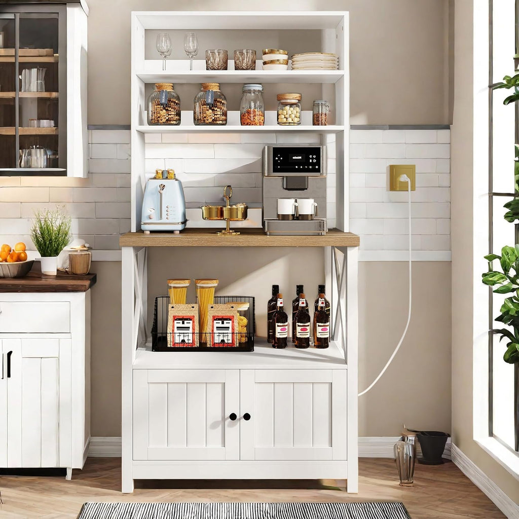 White Baker Rack with Power Outlet