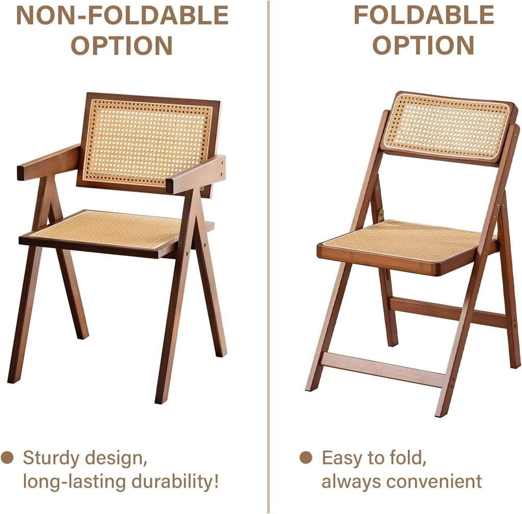 Rattan Bamboo Armchairs Set of 2, Walnut