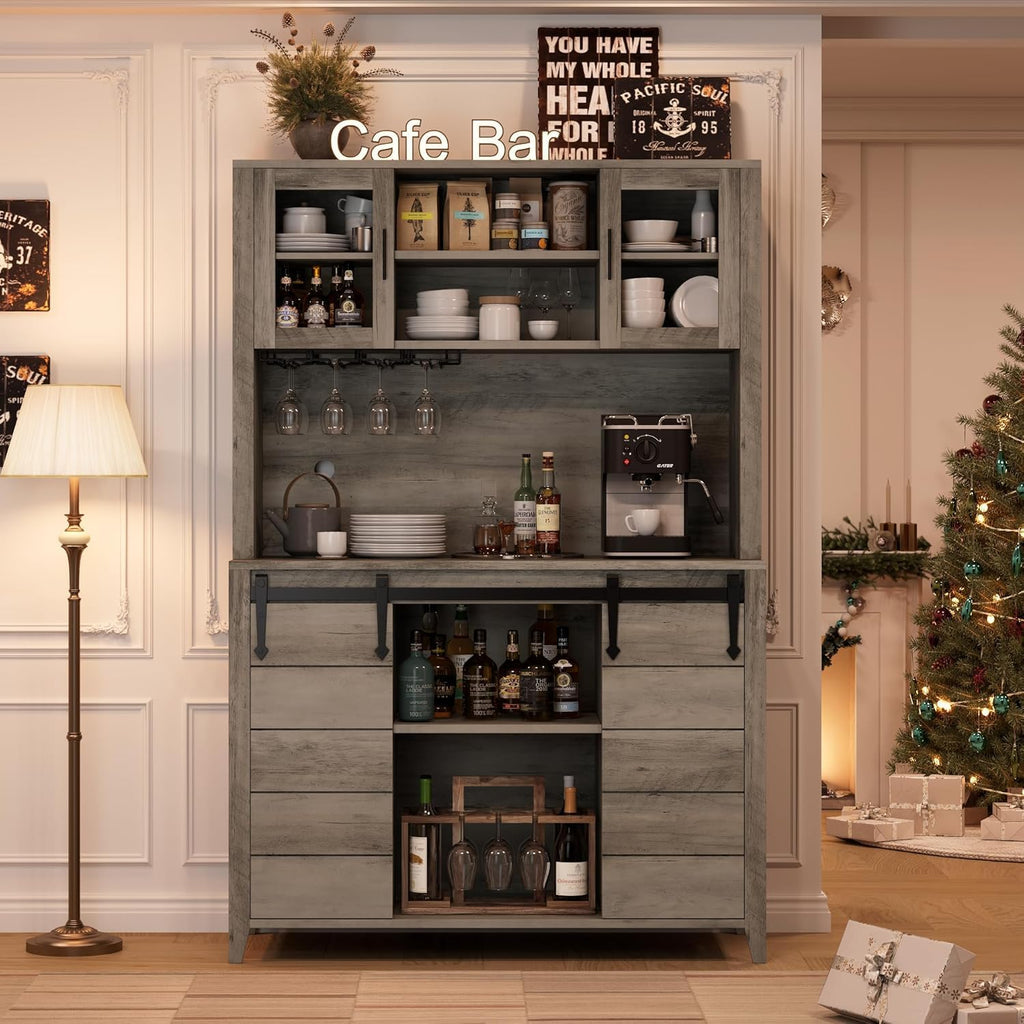 70'' Wine Coffee Bar Cabinet with Storage Hutch