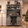 70'' Wine Coffee Bar Cabinet with Storage Hutch