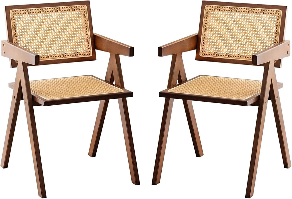 Rattan Bamboo Armchairs Set of 2, Walnut