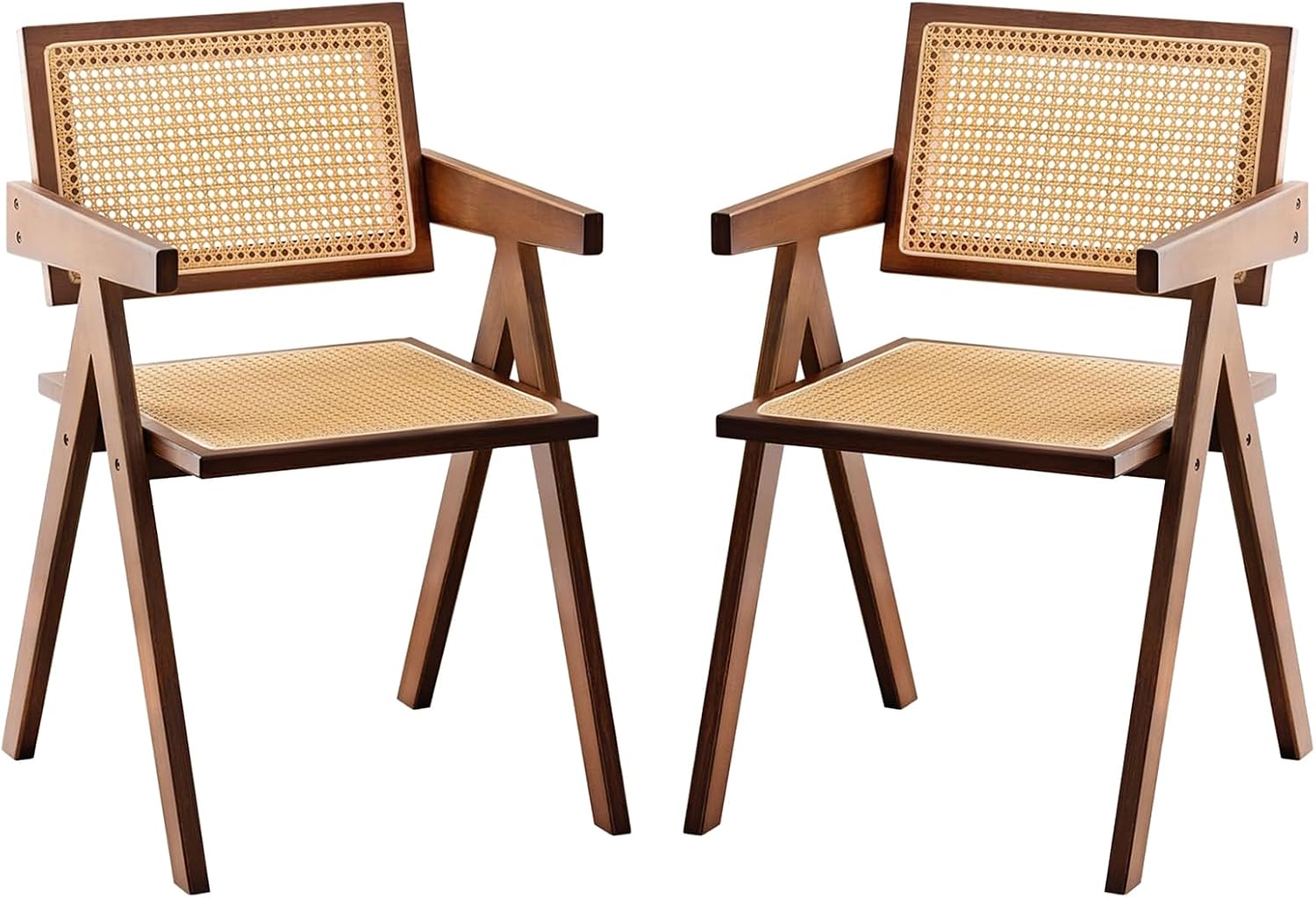 Rattan Bamboo Armchairs Set of 2, Walnut