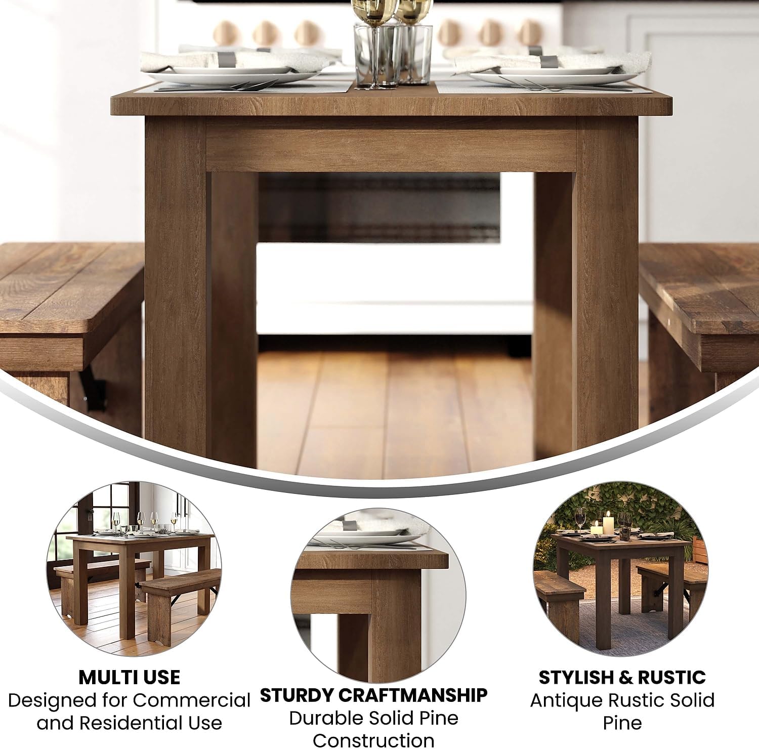 Flash Furniture Foldable Rectangular Dining Table, Rustic