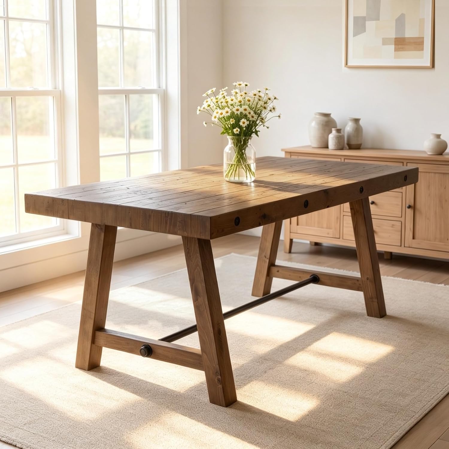 59" Trestle Base Solid Wood Dining Table, Walnut