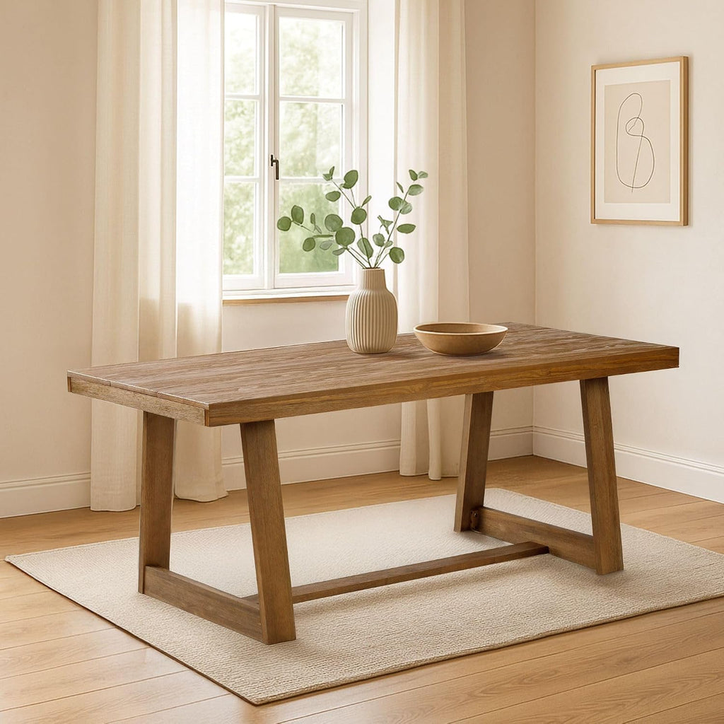 72" Solid Wood Dining Table, Pecan Wirebrush