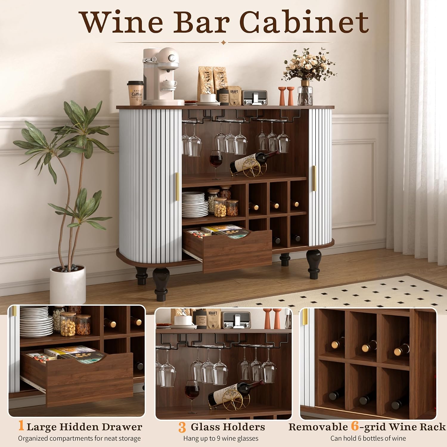 39" L Fluted Liquor Coffee Bar Cabinet Station