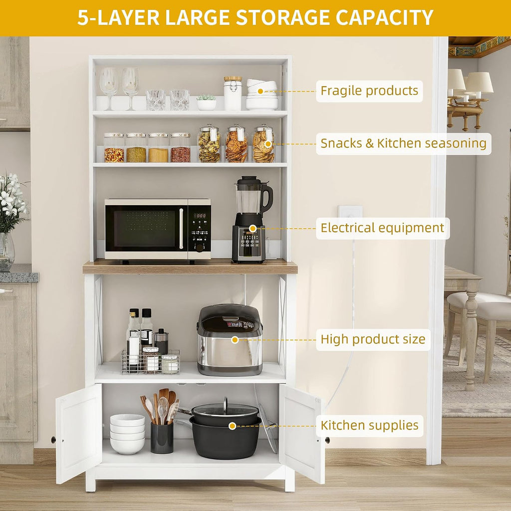 White Baker Rack with Power Outlet