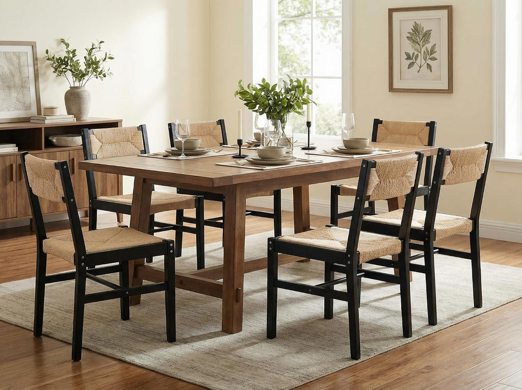 Woven Rattan Dining Chairs Set of 4