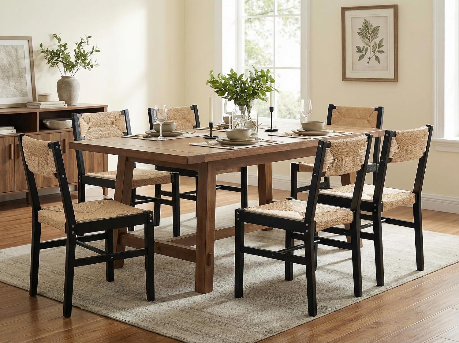 Woven Rattan Dining Chairs Set of 4