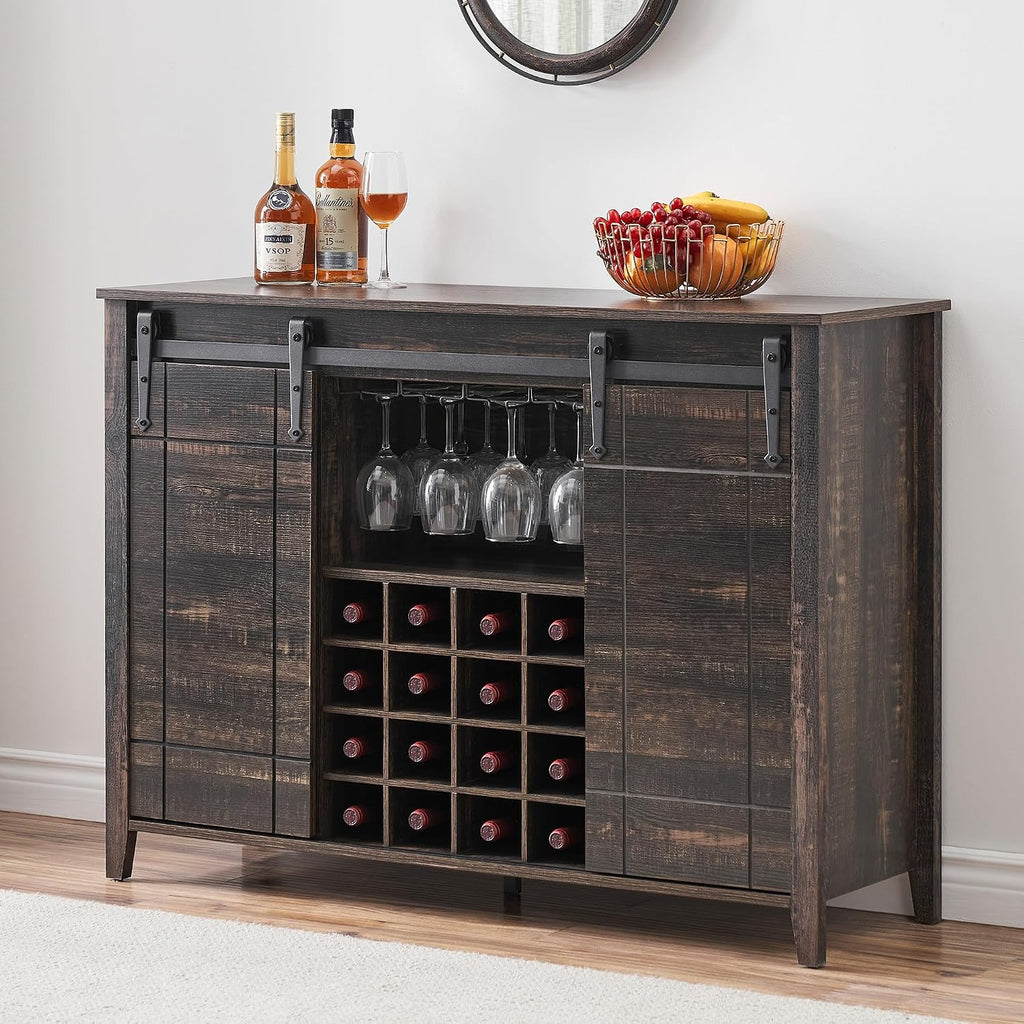Wine Bar Cabinet with Sliding Barn Doors