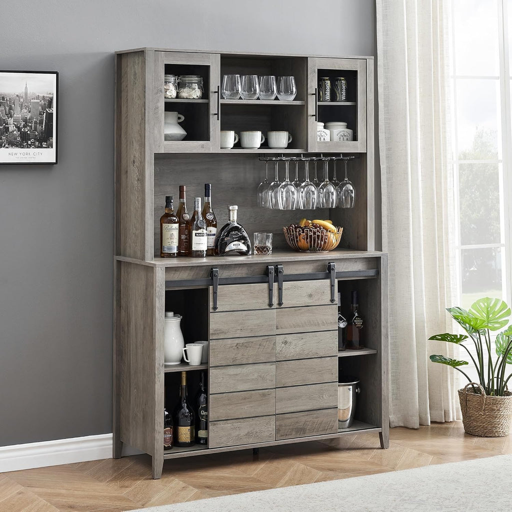 70'' Wine Coffee Bar Cabinet with Storage Hutch