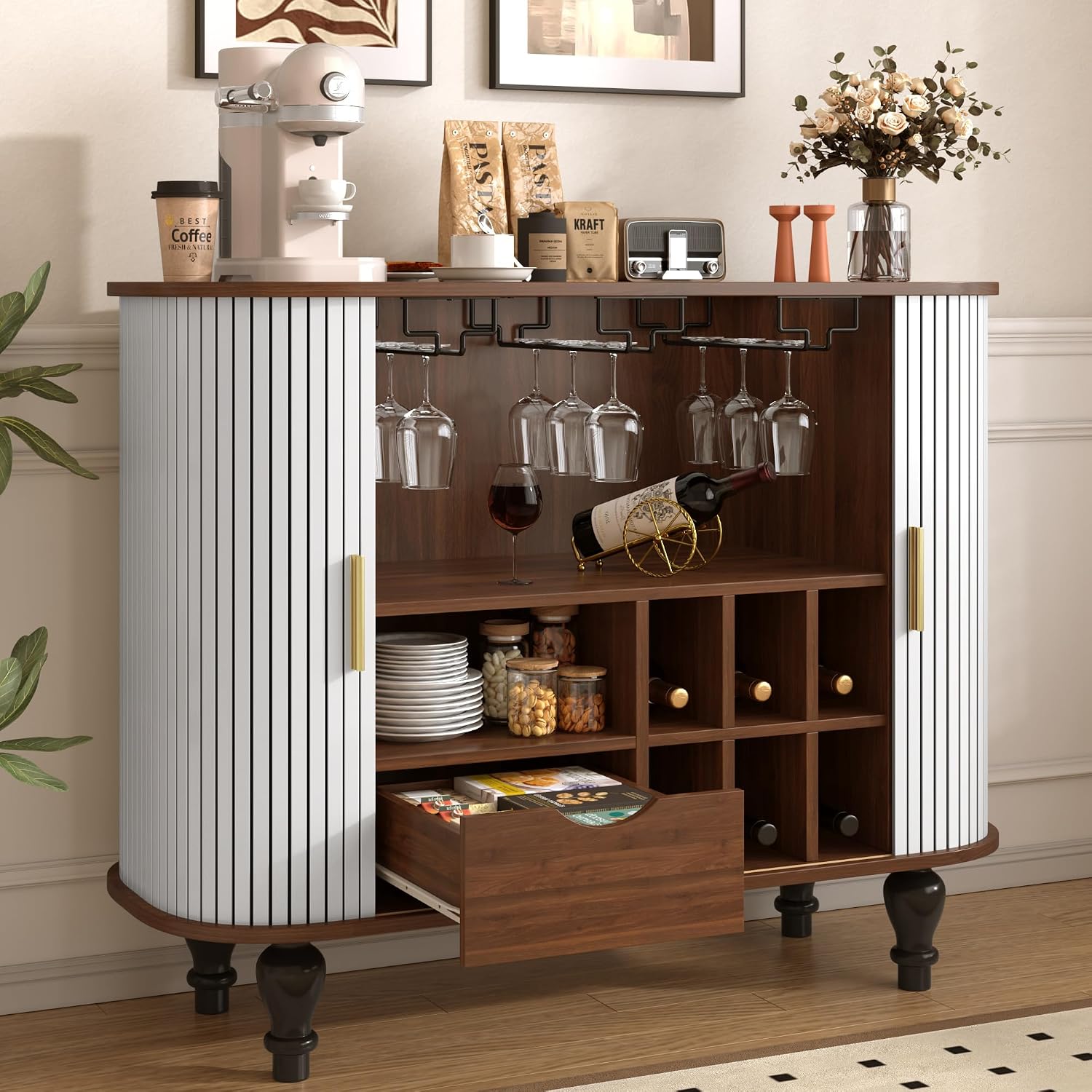39" L Fluted Liquor Coffee Bar Cabinet Station