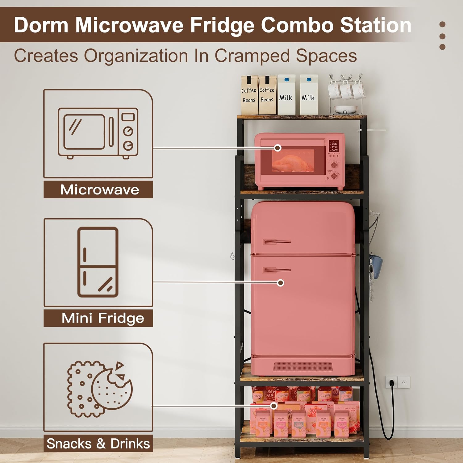 Mini Fridge Microwave Combo Stand Cabinet Shelf