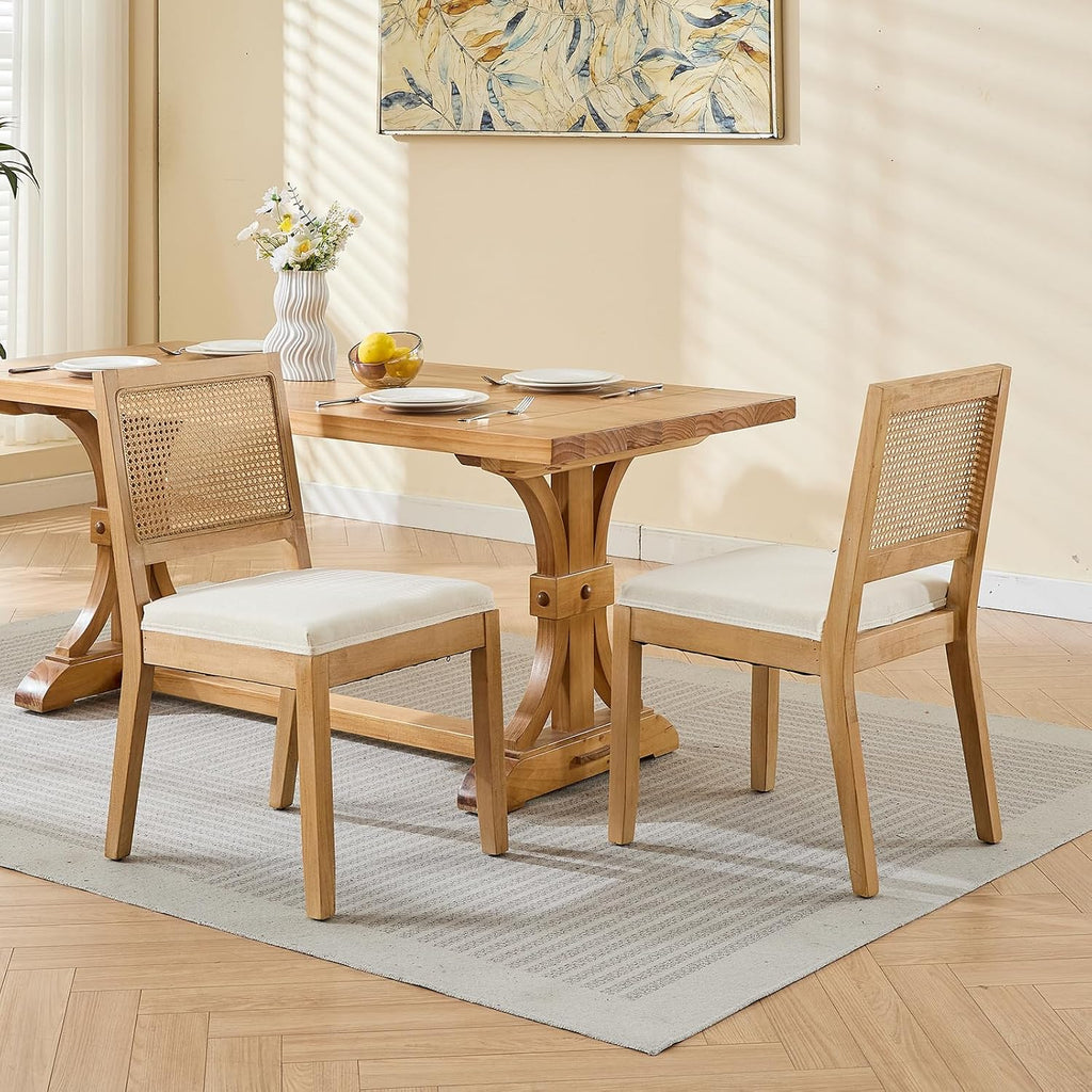 Vintage Rattan Dining Chairs Set of 6, Beige