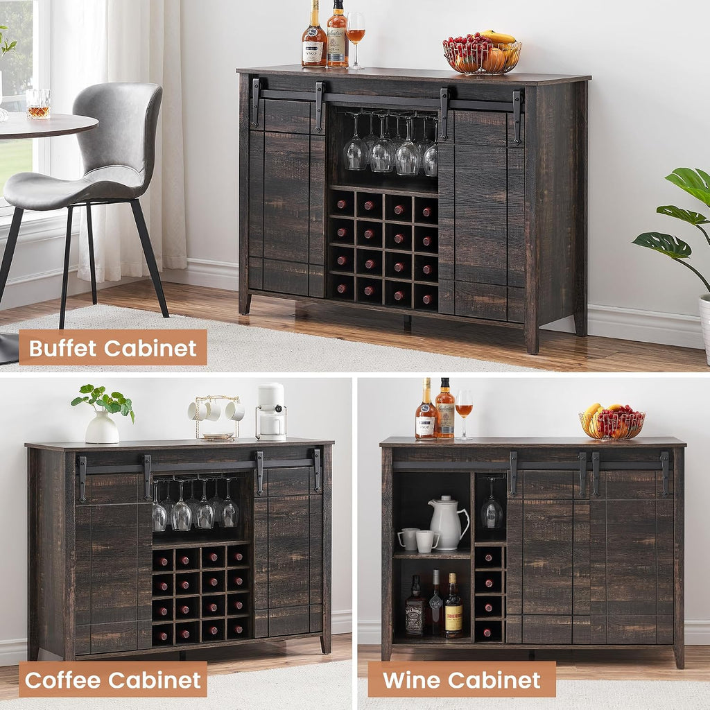 Wine Bar Cabinet with Sliding Barn Doors