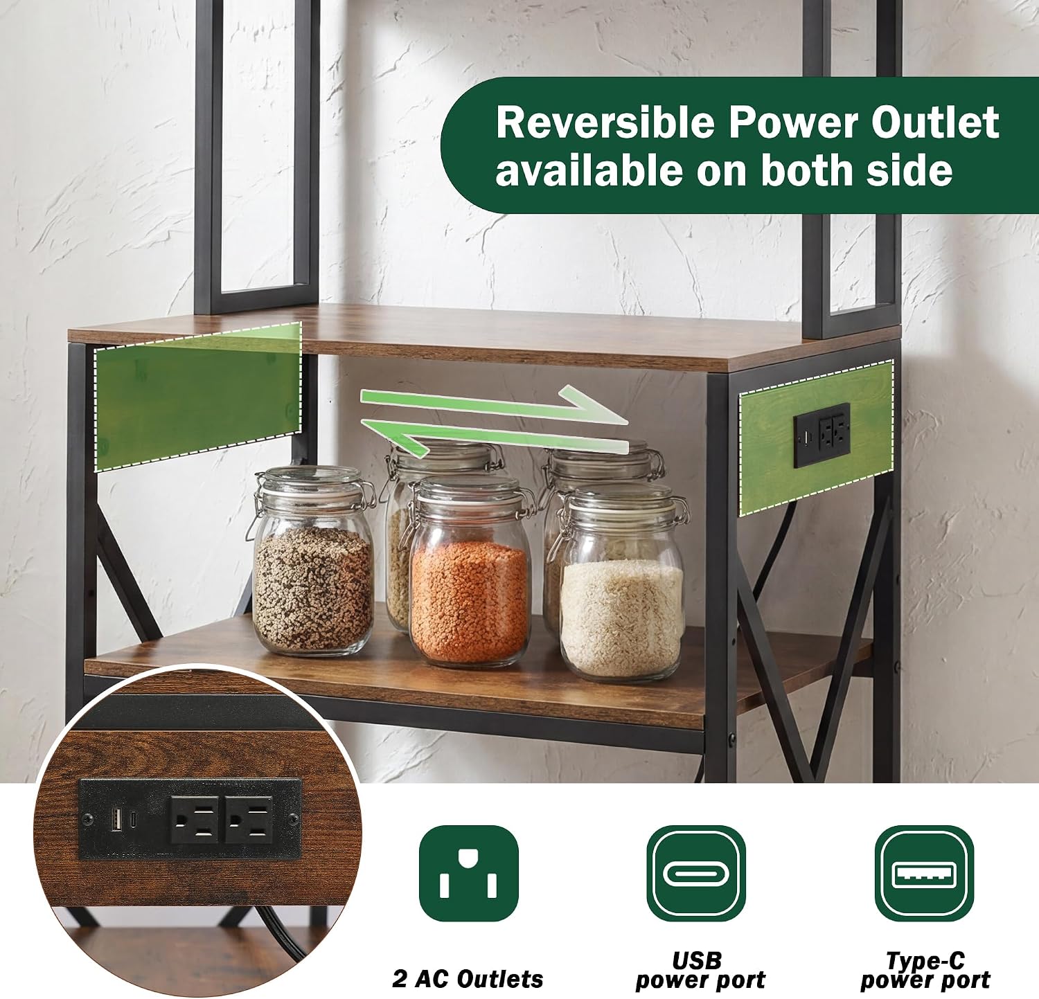 5-Tier Microwave Standing Rack with Power Outlet