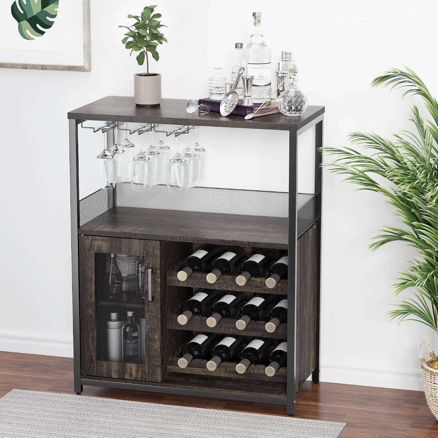 Wine Bar Cabinet with Wine Rack