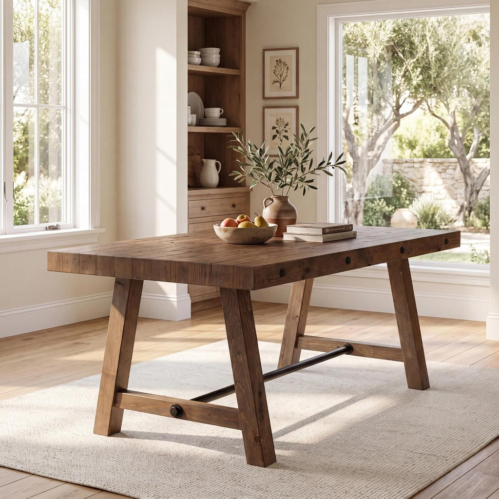 59" Trestle Base Solid Wood Dining Table, Walnut