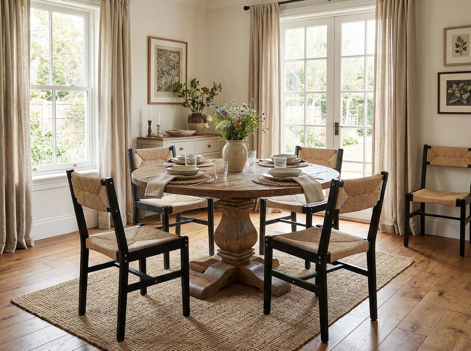 Woven Rattan Dining Chairs Set of 4