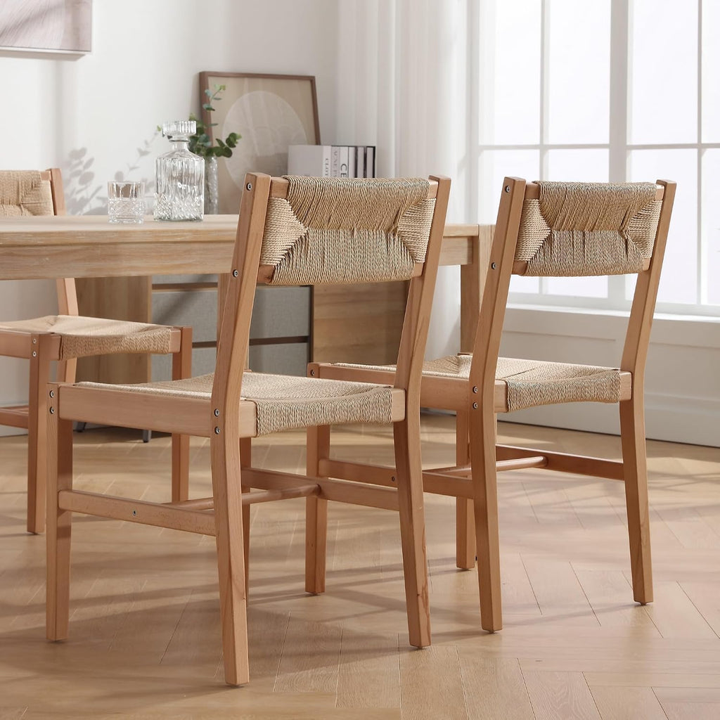 Woven Rattan Dining Chairs Set of 2