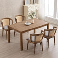 Rattan Arm Dining Chairs Set of 4, Walnut Frame