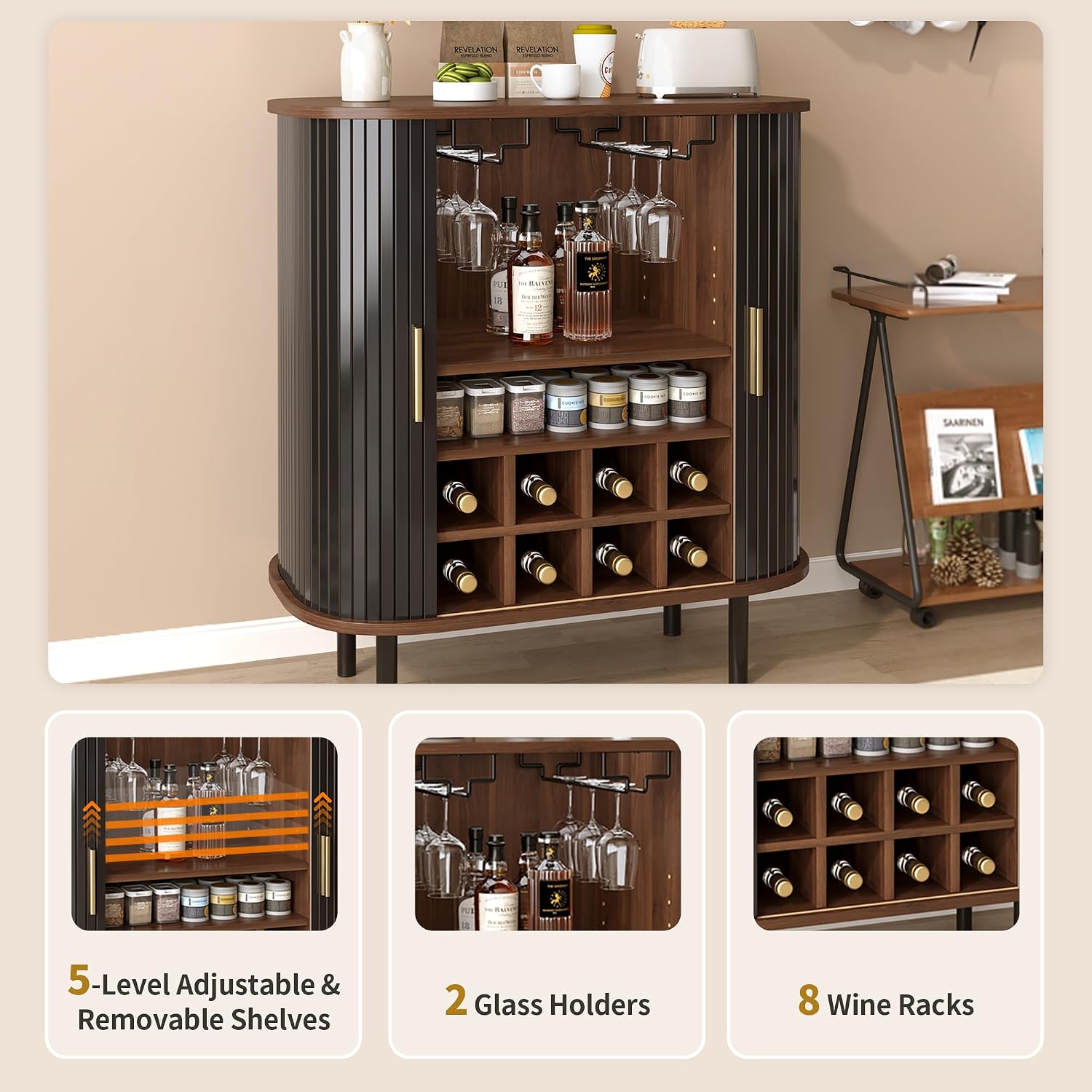Wine Bar Cabinet with Side Storage