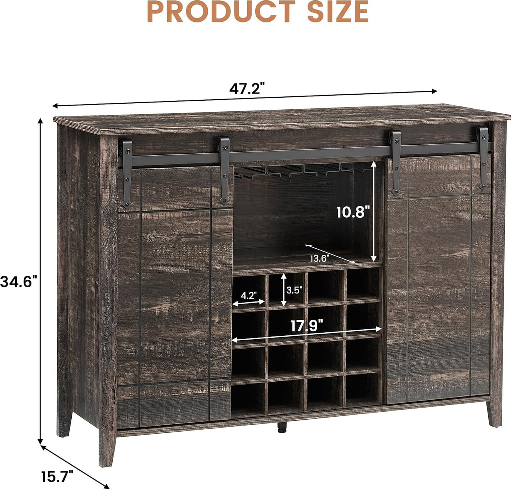 Wine Bar Cabinet with Sliding Barn Doors