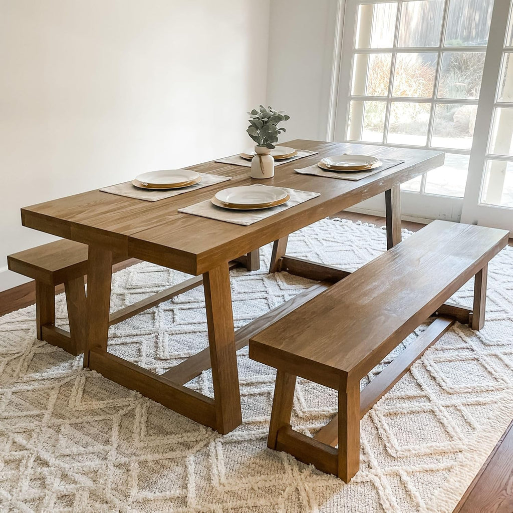72" Solid Wood Dining Table, Pecan Wirebrush
