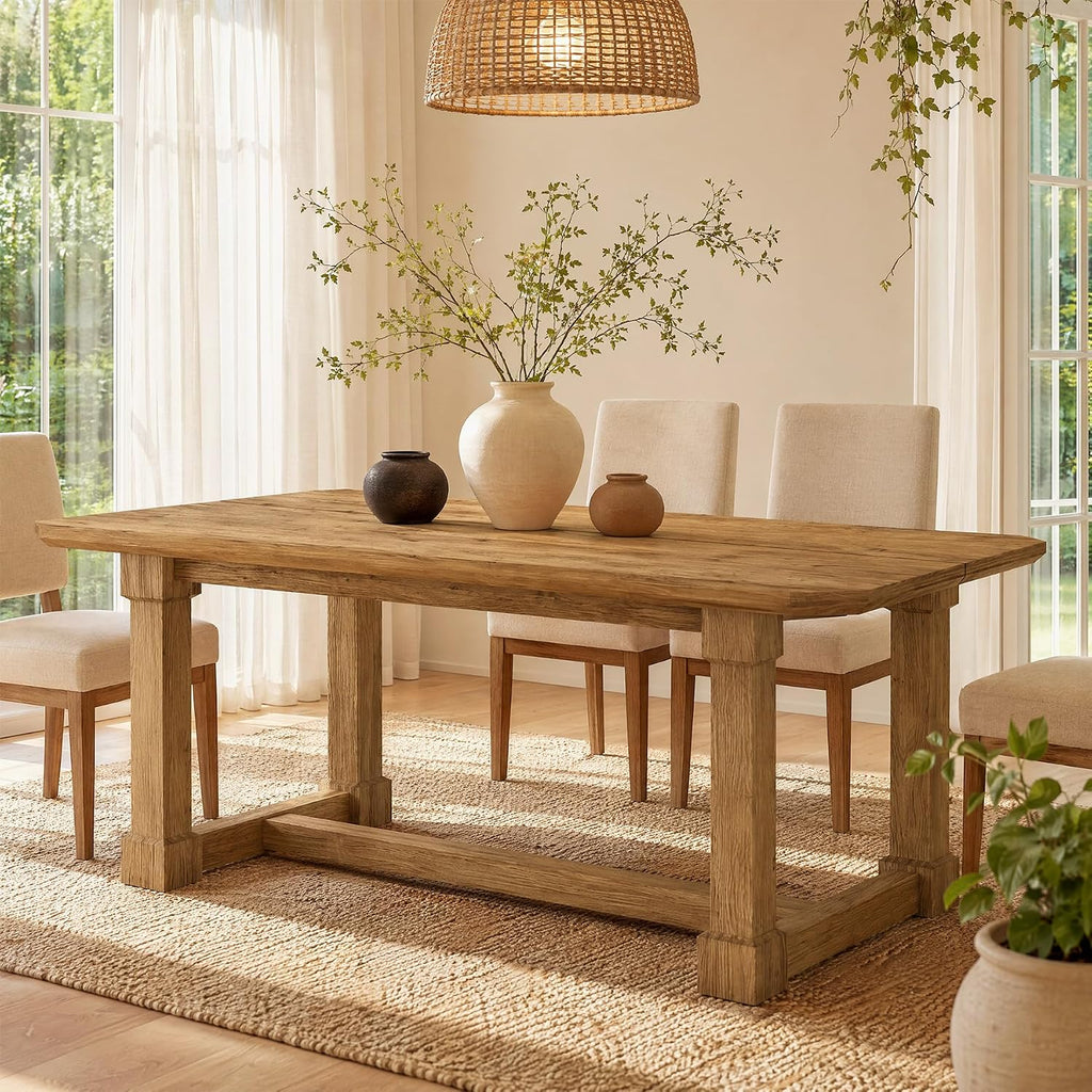 63" Rustic Solid Wood Dining Table, Natural Finish