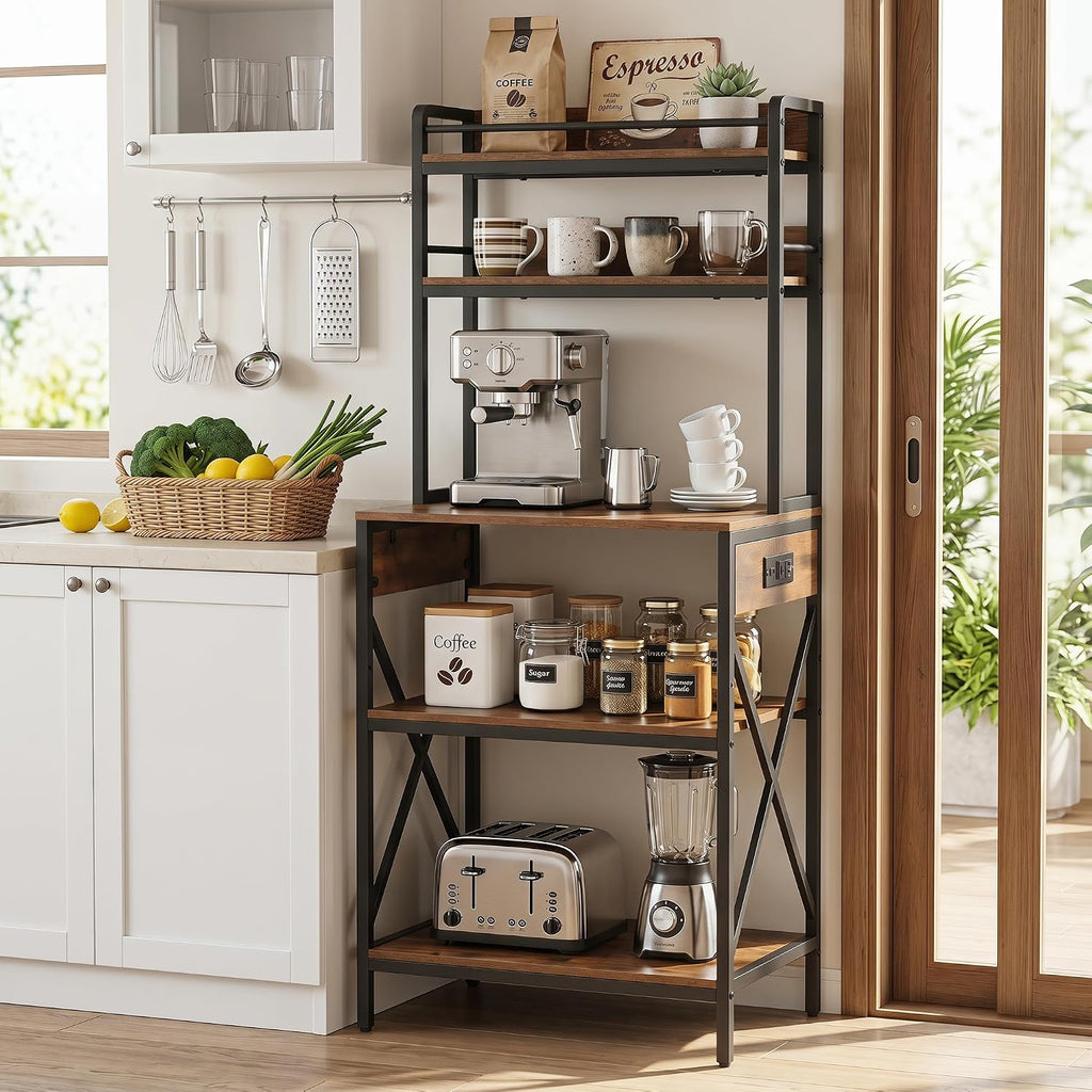 5-Tier Microwave Standing Rack with Power Outlet