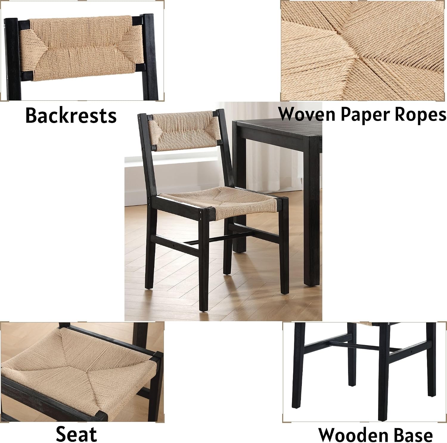 Woven Rattan Dining Chairs Set of 4